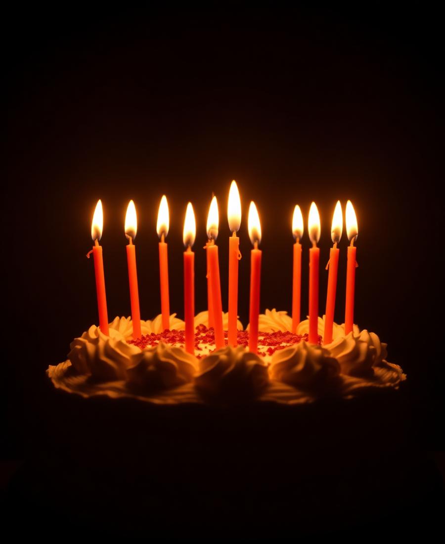 Birthday cake with lit candles